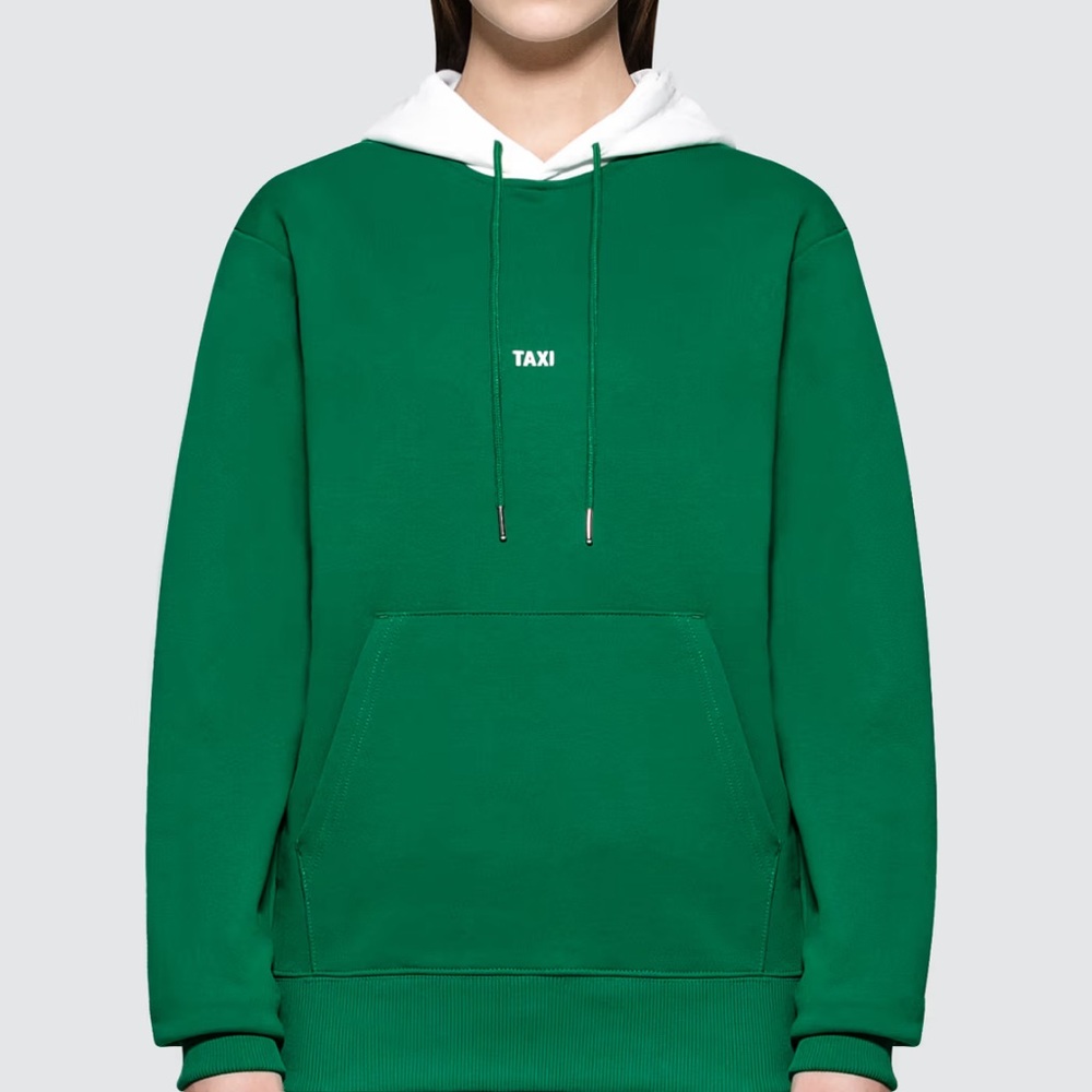 Helmut Lang Taxi Green Hoodie with White Hood